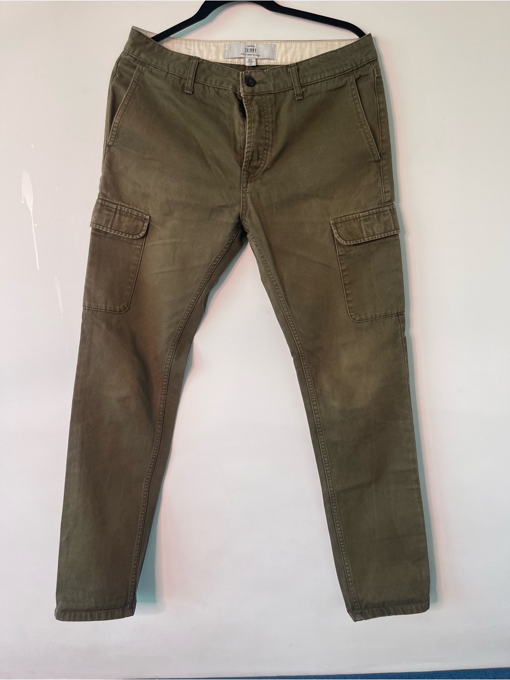 Topman Olive Cargo Pants in Military Green